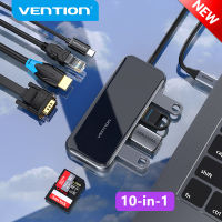 Vention USB แท่นวางมือถือ Type C Thunderbolt 3 Dock ฮับต่อพ่วงมัลติฟังก์ชั่ USB C To HDMI VGA USB Gigabit Ethernet TF SD PD แท่นวางมือถือ Mirrored Surface สำหรับ Macbook แล็ปท็อปไอแพด HP ASUS Samsung Lenovo USB Type C แท่นวางมือถือ