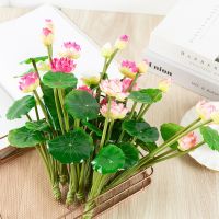 27cm Long Lotus Mixed Color Artificial Flower Lifelike Water Lily Micro Landscape for Wedding Pond Garden Fake Plants Decor Artificial Flowers  Plants