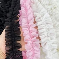 5CM Wide White Black Pink 3d Pleated Chiffon Fabric Embroidered Fringe Ribbon Lace Collar Ruffle Trim Dresses DIY Sewing Decor Fabric  Material