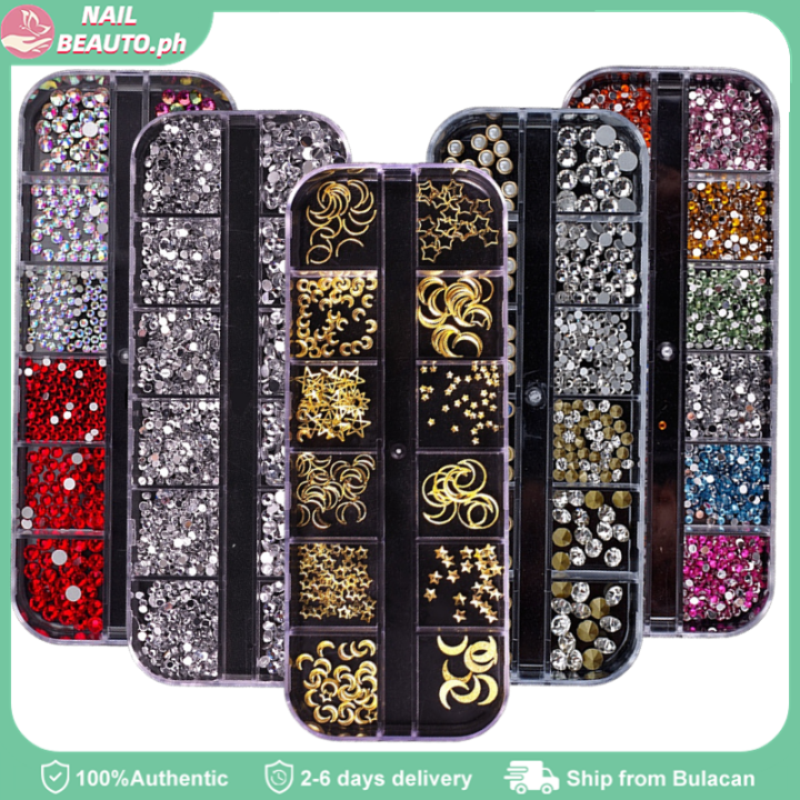 Gold Hollow Crystal Nail Art Decorations Mix Metal Frame Nail Rivets Pearl Nail Stones and