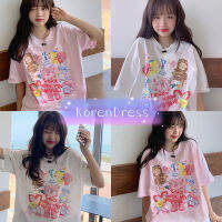 KoreanDress?（พร้อมส่งจากกทม มาถึงใน 3-5 วัน）?เสื้อ ยืด ผู้หญิง ?Oversizeเสื้อยืดลำลองแขนสั้นพิมพ์ลายการ์ตูนสาวเกาหลี