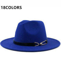 ผู้หญิงฤดูหนาวปีกกว้าง Fedora หมวกเข็มขัดหนังสีดำที่มีหัวเข็มขัดโลหะปานามา fedoras แฟชั่นแจ๊สหมวก56-58เซนติเมตรขายส่ง