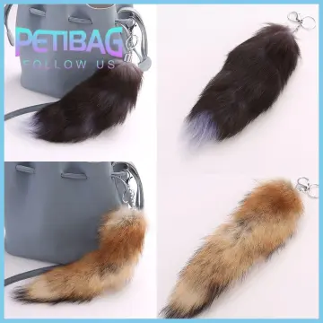 FATPIG Women's Bag Charm fox tail keychain Long Fox Fur tail keychain