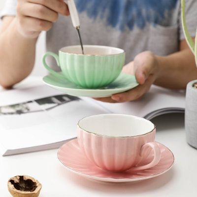♕✧✲ 200ml Simple Style Ceramic Coffee Cup With Saucer Spoon Set Porcelain Afternoon Tea Cups Suite Breakfast Milk Mug Wholesale Home