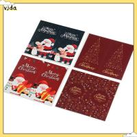 VJDA 50PCS สี่เหลี่ยมผืนผ้า แพ็คเกจกล่อง ห่อของขวัญ ป้ายตกแต่ง การ์ตูนซานตาคลอส แท็กคริสต์มาสสีแดง สติ๊กเกอร์สุขสันต์วันคริสต์มาส