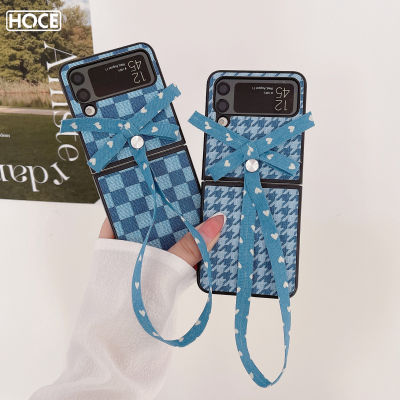 HOCE Fashion เคสโทรศัพท์รูปโบว์ยีนส์สีน้ำเงิน Y2k เกาหลีสำหรับ Samsung Galaxy Z Flip 3 Flip 4 5G ปิดคลุมป้องกันการกระแทกสำหรับ Zflip4 Zflip3