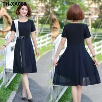 The new 2021 temperament of summer short-sleeved dress 40 50 middle-aged womens show thin brim chiffon dress