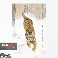 โปสเตอร์ภาพเสือแยกเขี้ยว พร้อมคำคมหลู่ซวิ่น Tiger Bares Its Fangs with Lu Xun Inspirational Quote