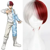 YOYODAN เครื่องแต่งกายอะนิเมะ Todoroki Shoto วิกผมปลอม Boku ไม่มีฮีโร่วิกคอสเพลย์ตัวละครฮีโร่ของฉัน Academy วิกวิกผมมีหน้าม้าเต็ม