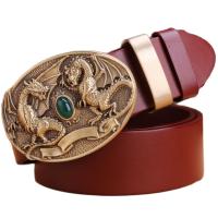 【CW】✜☬❀  solid brass buckle full grain cowhide genuine leather belts for mens fashion casual 2021 luxury new designer dragon eagle jaguar