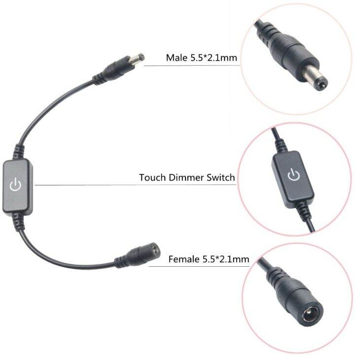 worth-buy-สวิตช์ไฟ-led-โคมไฟหรี่แสงความสว่าง1ชิ้นสำหรับโคมไฟเดี่ยวสีแอลอีดี-dc-12v-24v-3a-สีดำ-สีขาวพร้อมหัวเสียบตัวเมีย-dc