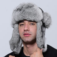 Winter Hat Men Bomber Natural Rabbit Fur Thick Ushanka Russia Warm Trapper Ear Hats