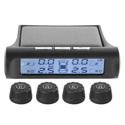 2021TPMS Black White Screen Car Tire Tyre Pressure Monitoring temperature Display Alarm Device with 4 Sensors support solar charging