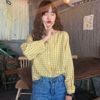 day6 Women Blouse Korean Fashion Plaids Printed Long Sleeve Casual