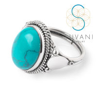 SUVANI เงินแท้ 92.5% แหวนหินเทอควอยซ์ Turquoise ทรงวงรี เครื่องประดับเงินแท้ Size 6 – 8