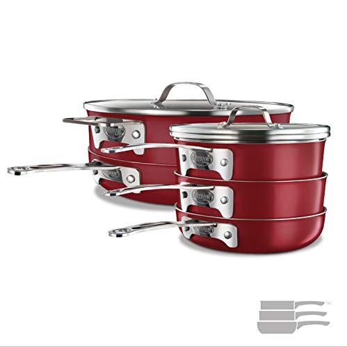 Gotham Steel STACKMASTER Pots Stackable 10 Piece Cookware Set Ultra  Nonstick Cast Texture Coating Includes Fry Pans, Red