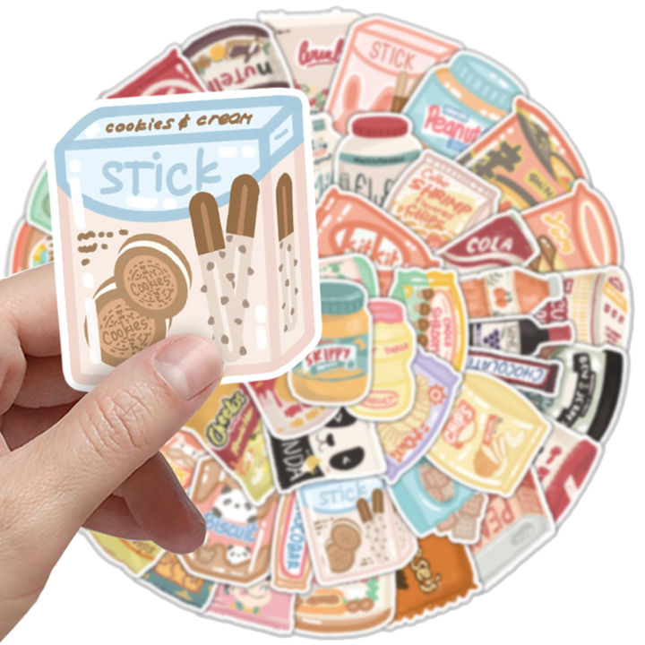muya-50pcs-snacks-and-drinking-stickers-waterproof-cartoon-vinyl-stickers-for-laptop