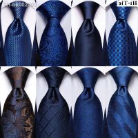 ✿ Hi-Tie Navy Blue Solid Paisley Silk Wedding Tie For Men Hanky Cufflink Mens Necktie Set Business Party New Design Dropshipping