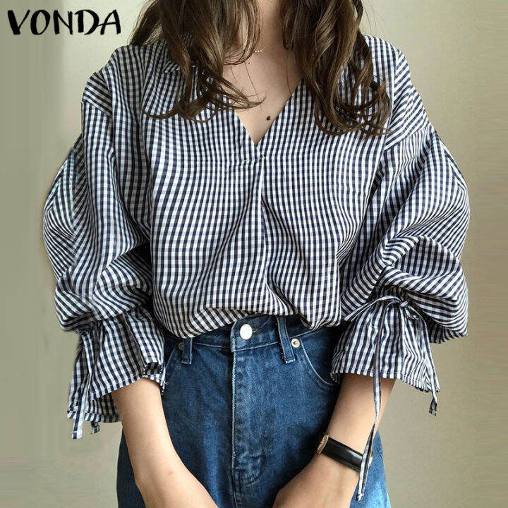 vonda-เสื้อเบลาส์-คอวี-แขนยาว-สไตล์เกาหลี-สําหรับผู้หญิง