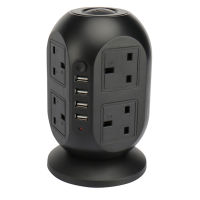 Tower Power Strip Vertical UK Plug Adapter Outlets 8 way AC Multi Electrical Sockets with USB Surge Protector 3m Extension Cord