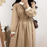 QWEEK Vintage Old Long Sleeve Midi Dress Women Autumn Korean Fashion Elegant Japanese Kawaii Chic Trendy Kpop Clothes 2021