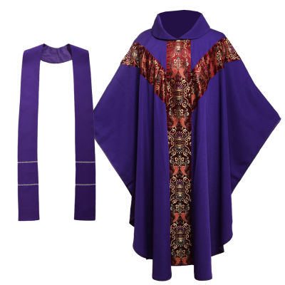คาทอลิกเสื้อคลุมนักบวชพิธีฉลองโบสถ์คริสตจักรสีม่วงกับขโมย