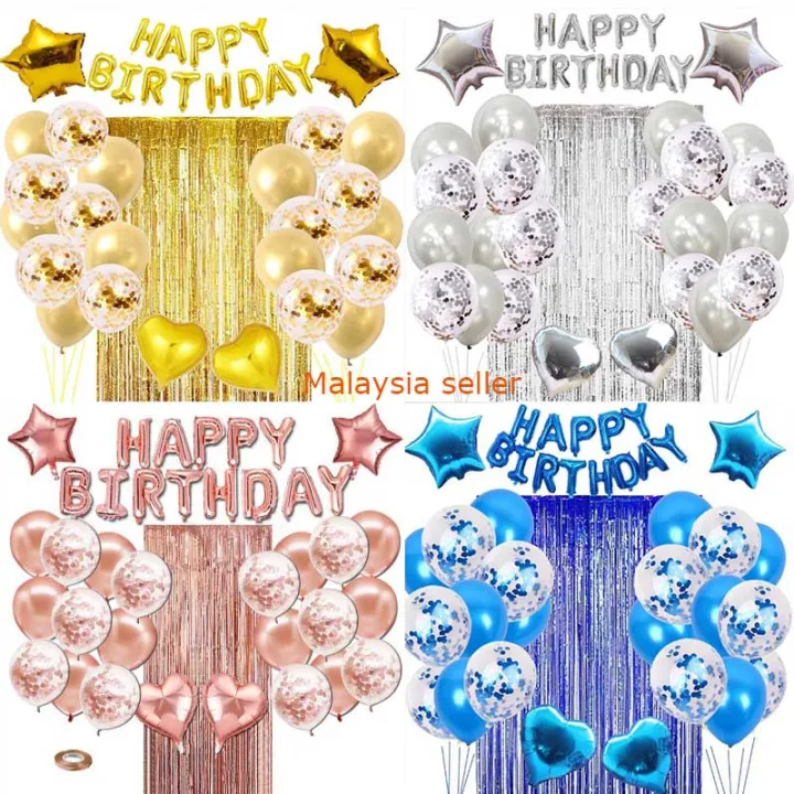 1 Set Rose Gold Happy Birthday Letter Balloons Set Aluminium Foil Latex ...