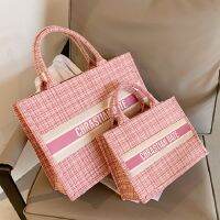 Canvas Tote Bag Women Luxury Designer Handbags 2022 Girl Shopper Fashion Casual Striped Lattice Letter Print Large Capacity Bags