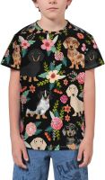 Dachshund Dog with Flowers T- Shirt Short Novelty for Boys and Girl