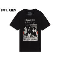 DAVIE JONES เสื้อยืดพิมพ์ลายโลโก้ สีดำ Graphic Print  T-Shirt in black TB0327BK