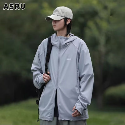 ASRV แจ็คเก็ตแบบ Lightweight ผู้ชาย เสื้อกันหนาว เสื้อแจ็คเก็ต เสื้อคลุมชาย เสื้อผ้าสำหรับทั้งหญิงและชายป้องกันแสงแดดผ้าไหมน้ำแข็งดำเสื้อแจ็กเก็ตบางหลวมเสื้อผ้าลำลองป้องกันรังสียูวีแบบหลวมความรู้สึกเย็น