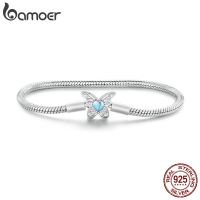 Bamoer 925 Sterling Silver Moonstone Butterfly Snake Basic Bracelet Pave Setting CZ For Women Beads And Charms DIY Fine Jewelry