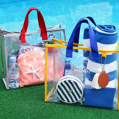 Portable beach bag waterproof large capacity pvc transparent simple fitness swimming bag dry and wet separation handbag female summer 【MAY】