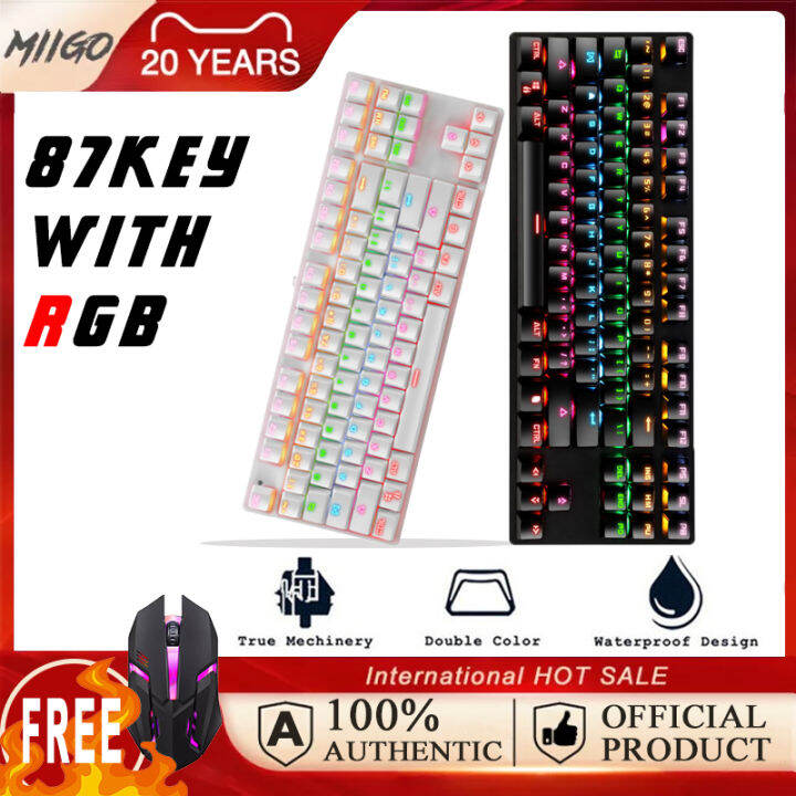 Mechanical keyboard USB wired green axis 87 keys gaming games office