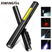 UV Flashlight Usb Rechargeable 4 In 1(UV/LED/COB) Multifunctional Mini LED 4 Light Sources Pen Clip Flashlight with Indicator Rechargeable  Flashlight