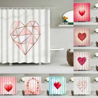 Baltan HOME LY1 Love Background Shower Curtain Bathroom Curtain 3D Digital Printing Arithmetic Polyester Perforation-Free Simple Art Red Love Curtain