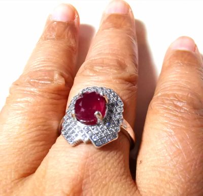 แหวนทับทิมแดง Red Eyes rabbit Ruby ทรงโล่ห์ เรือนเงินแท้ 925 ไซส์ 55.5 พลอยแท้ทับทิมแดงเสริมลาภยศ