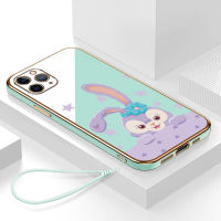 เคส iphone 11 pro max กรอบสีทองชุบด้วยไฟฟ้า รวมทุกอย่าง ฝาหลัง วัสดุ TPU ป้องกันการหล่น ป้องกันการชนกัน กันน้ำ สายรัดข้อมือการ์ตูนน่ารัก เคสโทรศัพท์มือถือ