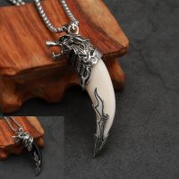 Halloween Gift Wolf Tooth Mens Pendant Necklace Lucky Jewelry Classic Wolf Head Amulet Punk Wolf Leather Rope Fashion Necklace