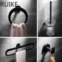 Matte Black Bathroom Hardware Kit Stainless Steel Drilling Bath Towel Bars Single Hook Storage Rack Roll Paper Holder Soap Dish