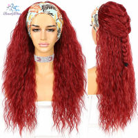 BT Long Kinky Curly Headband Wig Red Wig for Women Daily Makeup Wedding Party Travel Holiday Glueless Wig 2 Free Bands as Gift