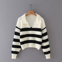 2021Tangada Women Striped Crop Knitted Sweater Jumper Female Oversize Pullovers Chic Tops 2X07