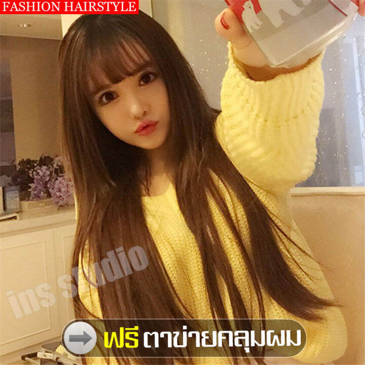 วิกผมราคาถูก-ไหมคุณภาพดี-วิกผม-caramel-brown-wig-วิกผมหน้าม้า-ผมปลอม