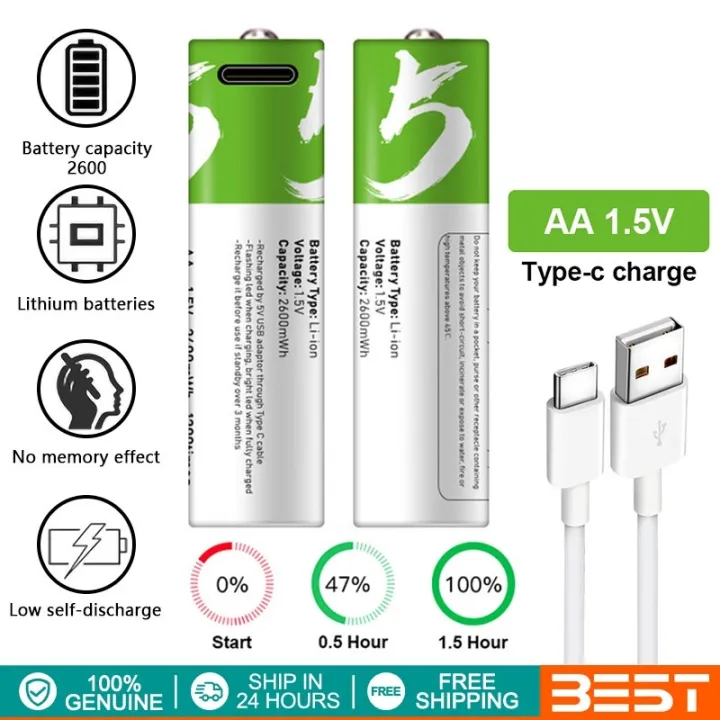 HUGE SALE 1.5v double a lithium ion type c aa aaa battery rechargeable