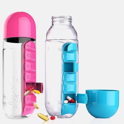 【CW】✧㍿  2 1 600ml 7 Grids Medicine Cup Plastic Bottle Pill Boxes Organizer Drinking Bottles