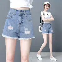 2022 New Denim Shorts With Holes A Word High Waist Female Summer Students Slim Wide Legs Hot Pants Loose Raw Edge