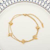 316L Stainless Steel New Fashion High-end Jewelry Lifelike 2 Layer Matte 5 Butterfly Gold Color Charm Chain Anklet For Women