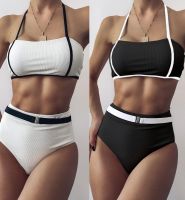 [COD] Foreign trade AliExpress female black and white stitching split swimsuit sexy bikini LZ61