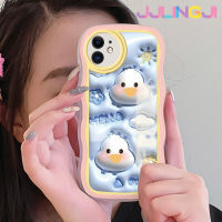 Jlingji เคสสำหรับ iPhone 11 11 Pro 11 Pro Max 3D ลายดอกไม้เป็ดน่ารักลายคลื่นกันกระแทกแบบใสนิ่มเคสมือถือโปร่งใสลายกล้องถ่ายรูปที่สร้างสรรค์เคสซิลิกาเจลป้องกัน