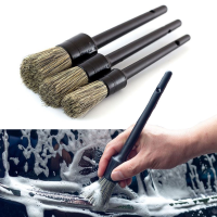 【CW】3 Pcs Natural Boar Hair Car Detailing Brush Set Soft Bristle Car Cleaning Brush Kits Atuo Tire wheel Wash Exterior Accessories